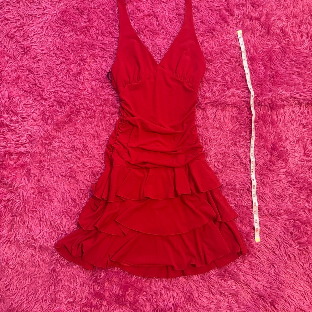 Jodi Kristopher Red Ruffled Sleeveless cocktail Dress B022